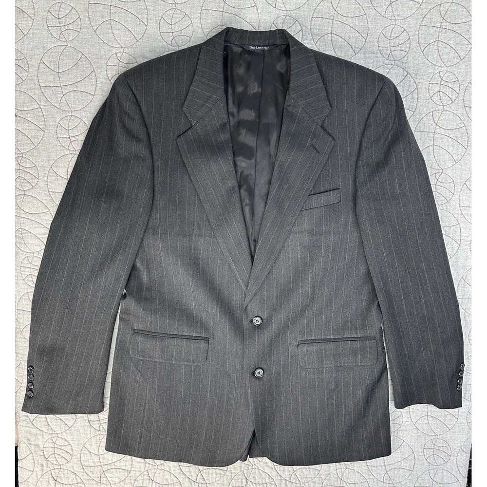 VTG Burberrys Two Button Suit Blazer Jacket Mens 44 R Wool Pinstriped‎ USA